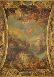 Vue du roi Louis XIV gouvernant seul en 1661 et les puissances voisines prospères de la France, peinture de plafond de la Galerie des Glaces